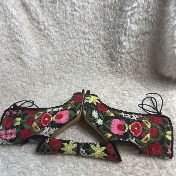 Hot tomato Sheer Mesh multi color floral embroidery lace up corset peep toeSZ11M - Picture 9 of 14